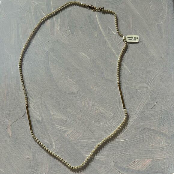 Free People Long Necklace with White Beads and Gold Bars Beautiful 💕 NWT $94 - Picture 1 of 5